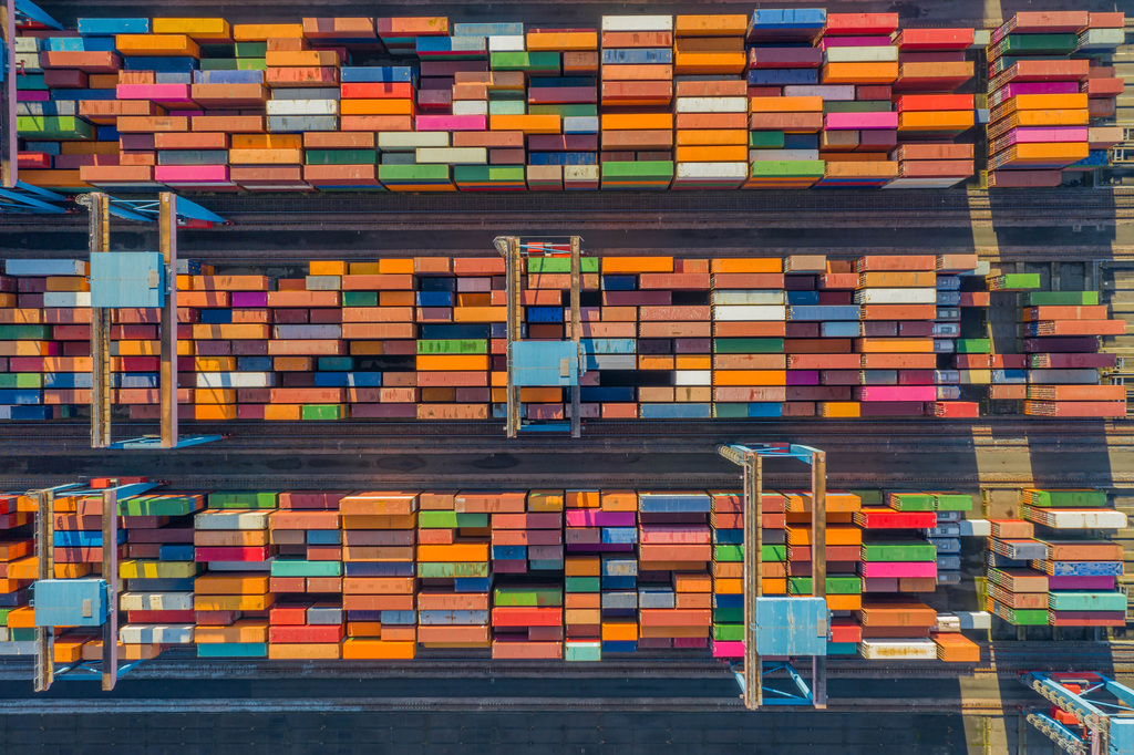 Loading container ships at the port of Hamburg